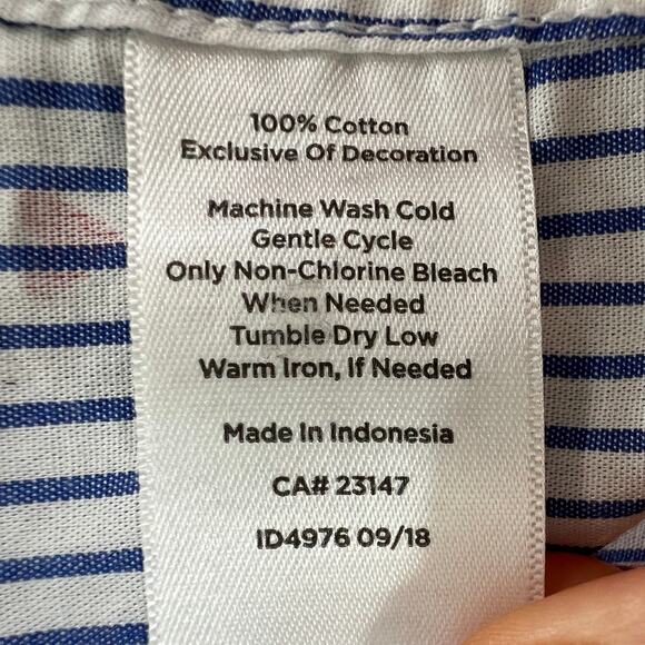 Talbots Blue White Red Top Cotton Striped Heart Collared Button-Up Size Small S - Picture 9 of 10
